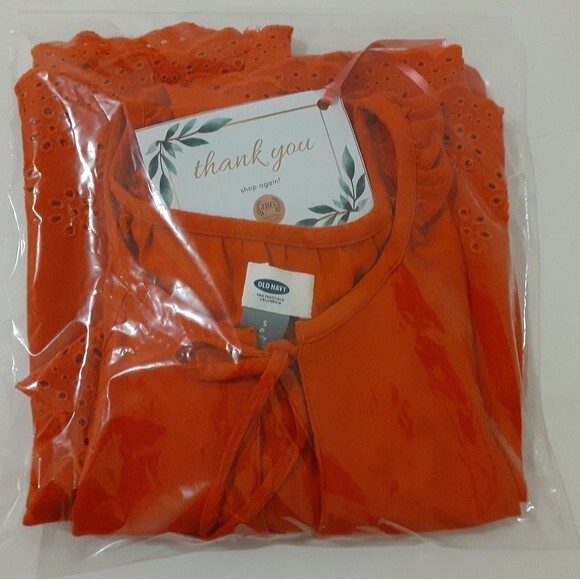 Old Navy Eyelet Hem Flutter Sleeves Drop Waist Boho Shift Red Orange Dress S/P - Picture 5 of 13